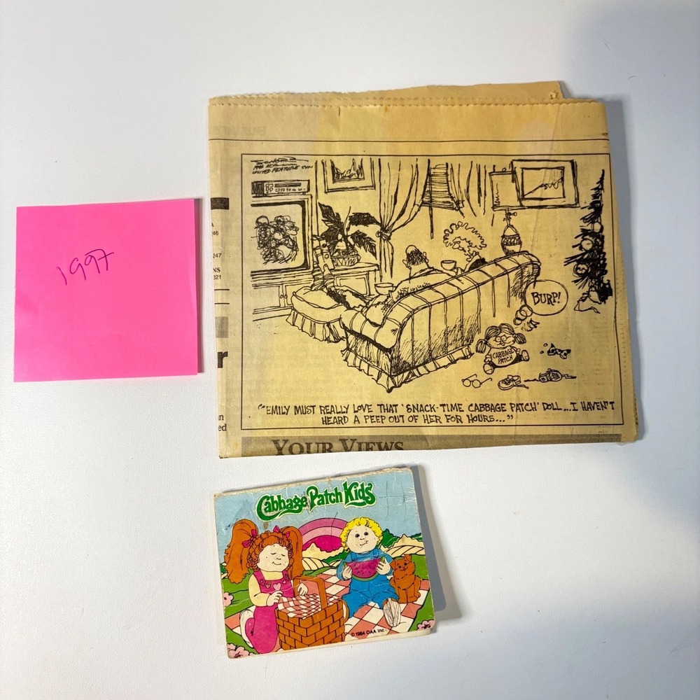 Vintage Cabbage Patch Kids 1984 Mini Notebook & 1997 Newspaper Comic Clipping